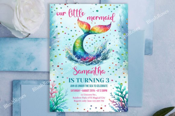 Download Rainbow Mermaid Tail 3th Birthday Invite - Premium Resources