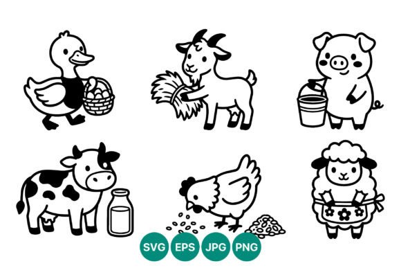 Download Farm Animals Black and White Outline - White outline Collection